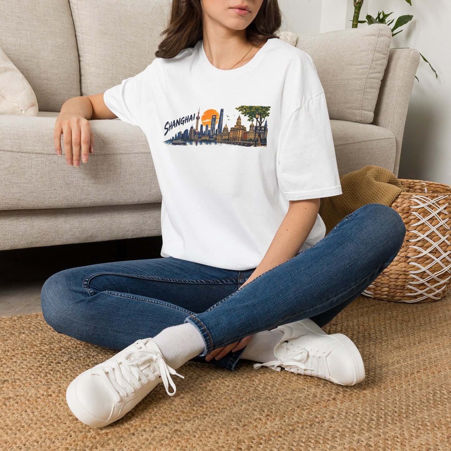 Shanghai Skyline T-Shirt — Vintage Cityscape Sunset Tee