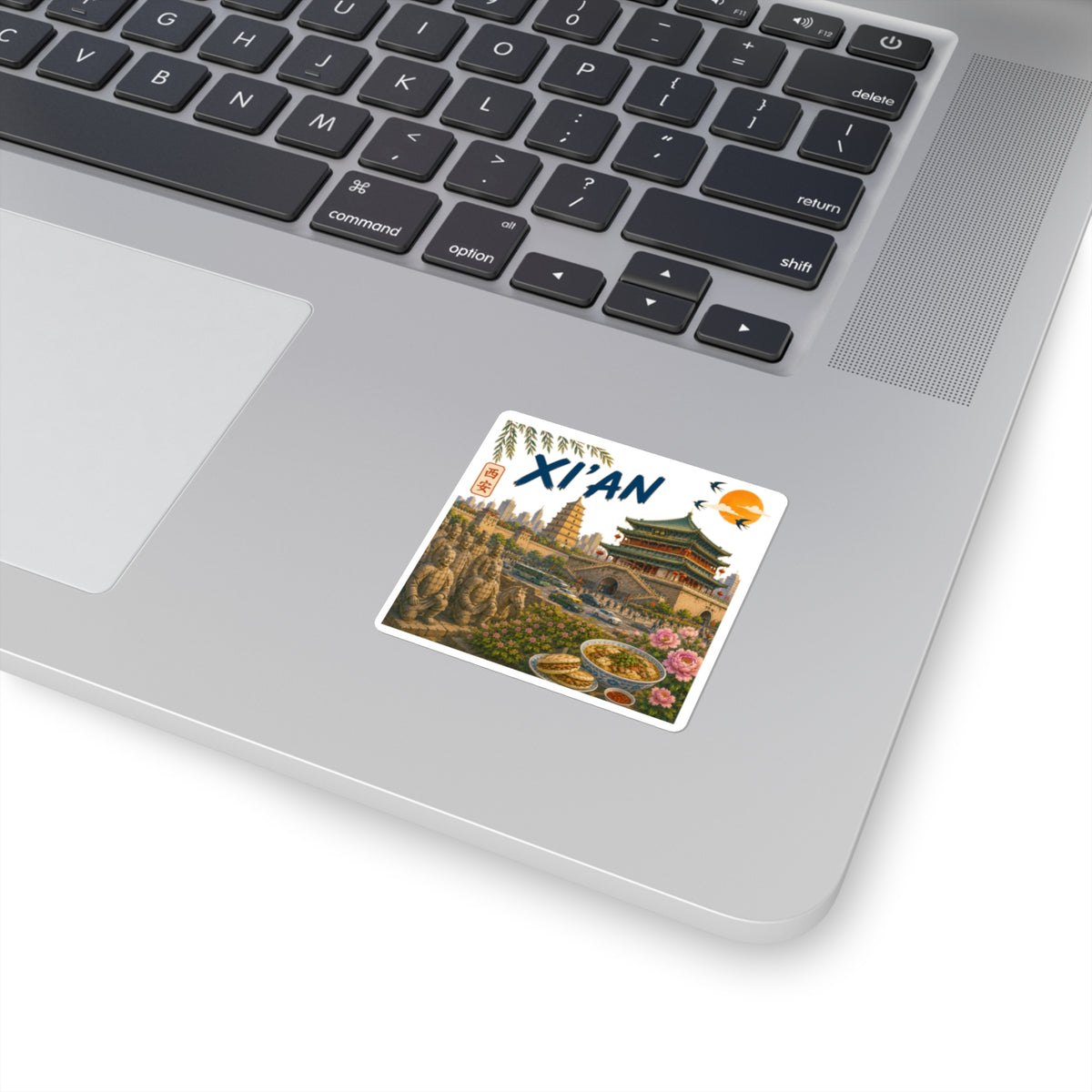 Xi'an Travel Sticker — Chinese Landmark Square Sticker (Terracotta Warriors, Drum Tower, Local Food)