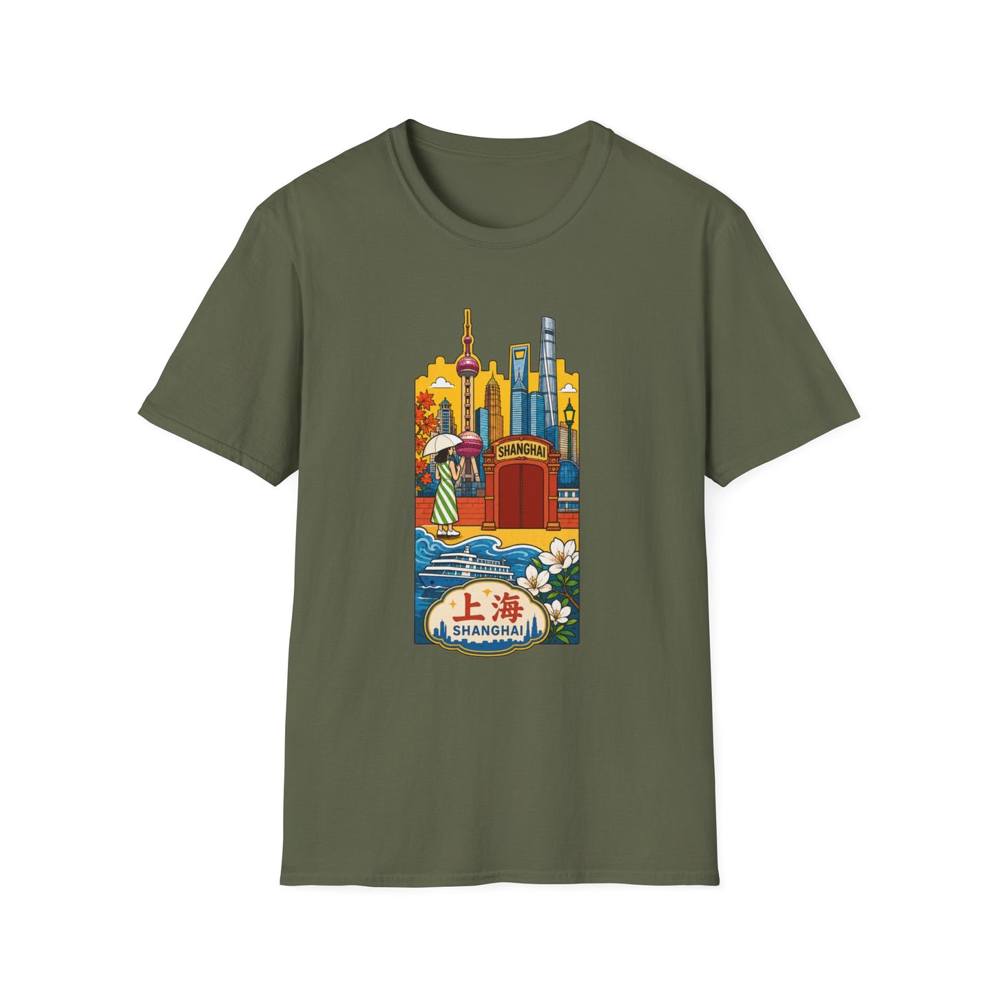 Shanghai Skyline T-Shirt — Vintage Cityscape with Chinese Characters