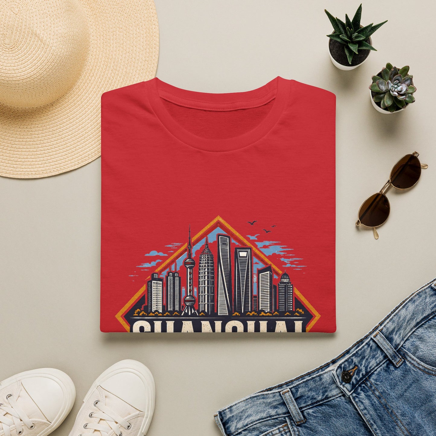 Shanghai Skyline T-Shirt — Retro Cityscape Travel Tee (Shanghai, China)