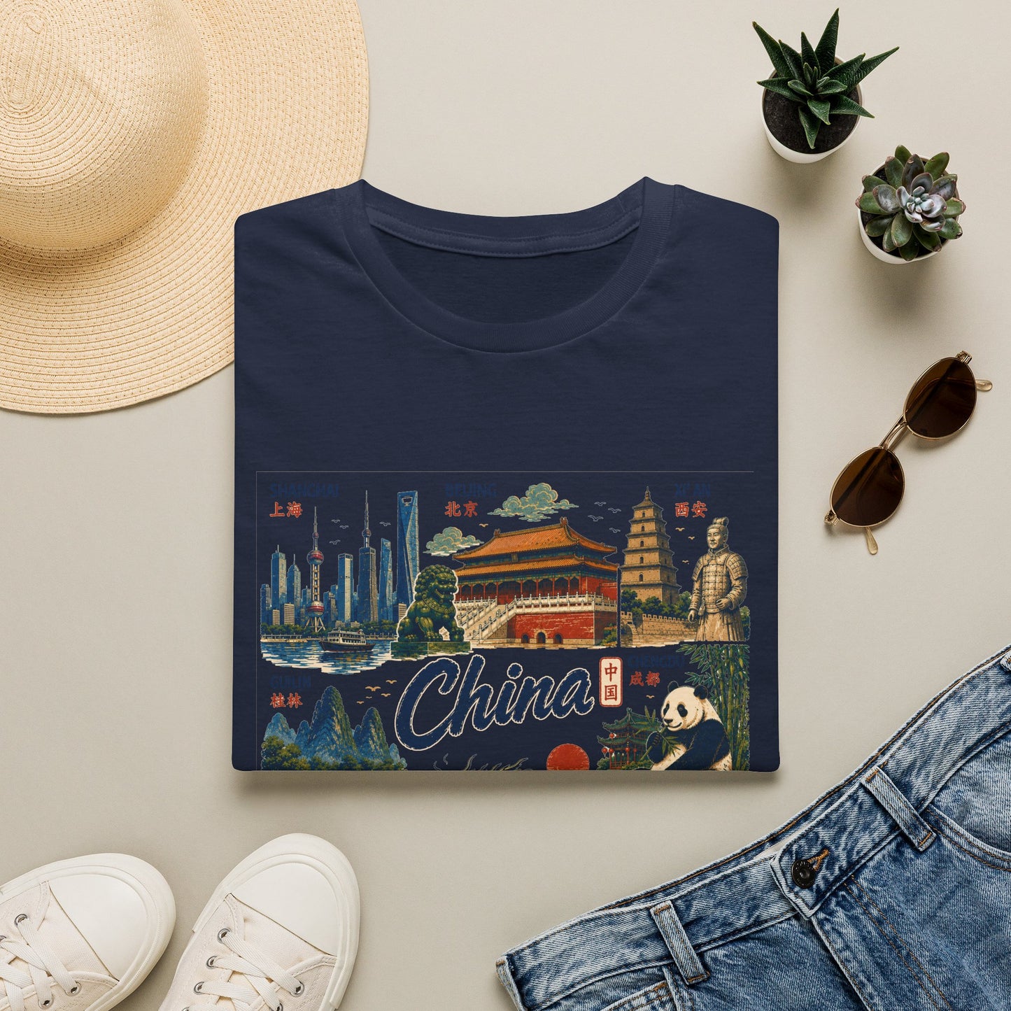 China Travel Collage T-Shirt — Landmarks & Panda Souvenir Tee