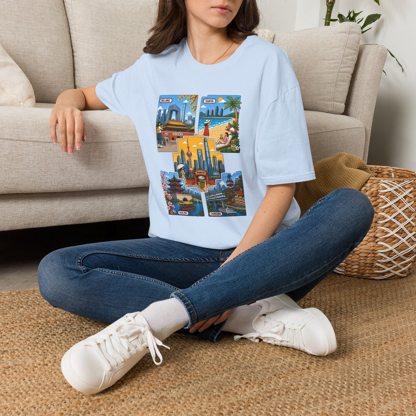 Cityscape Postcard T-Shirt — Miami & Dubai Travel Vintage Graphic Tee