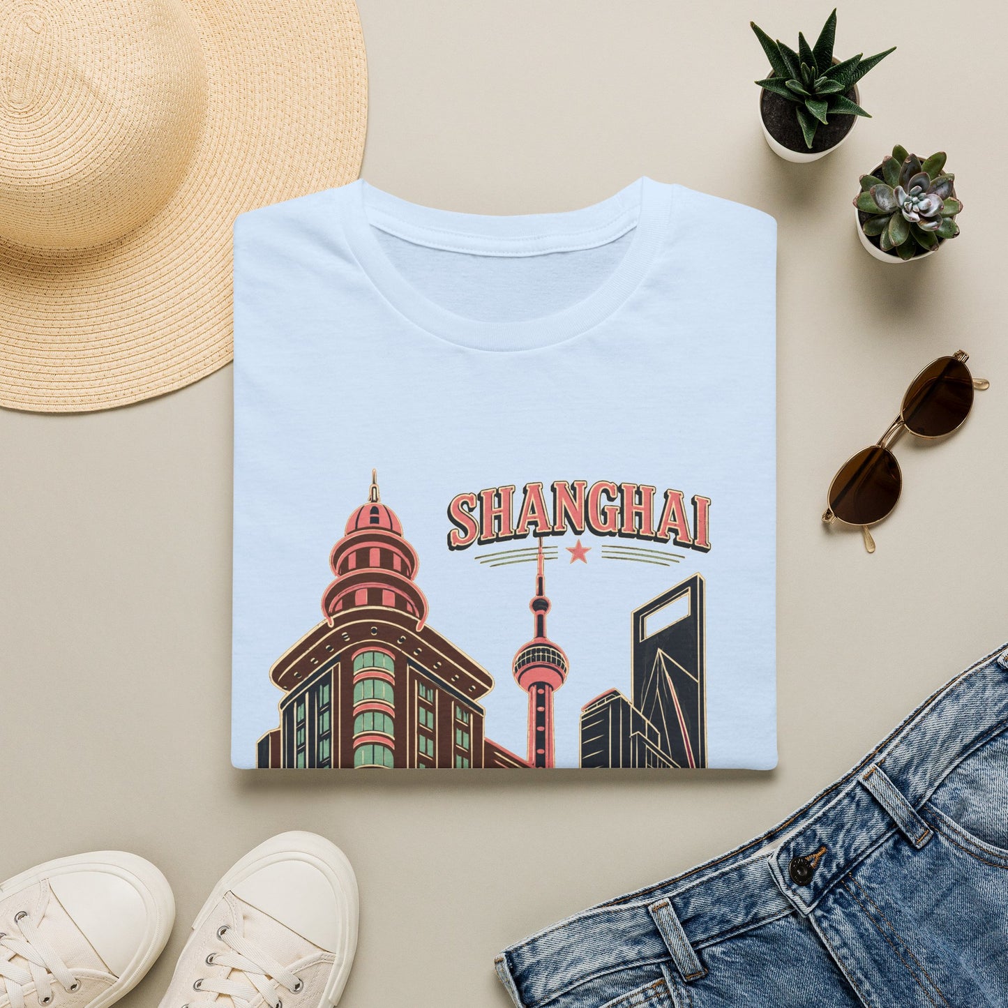 Shanghai Skyline T-Shirt — Retro Cityscape Travel Tee