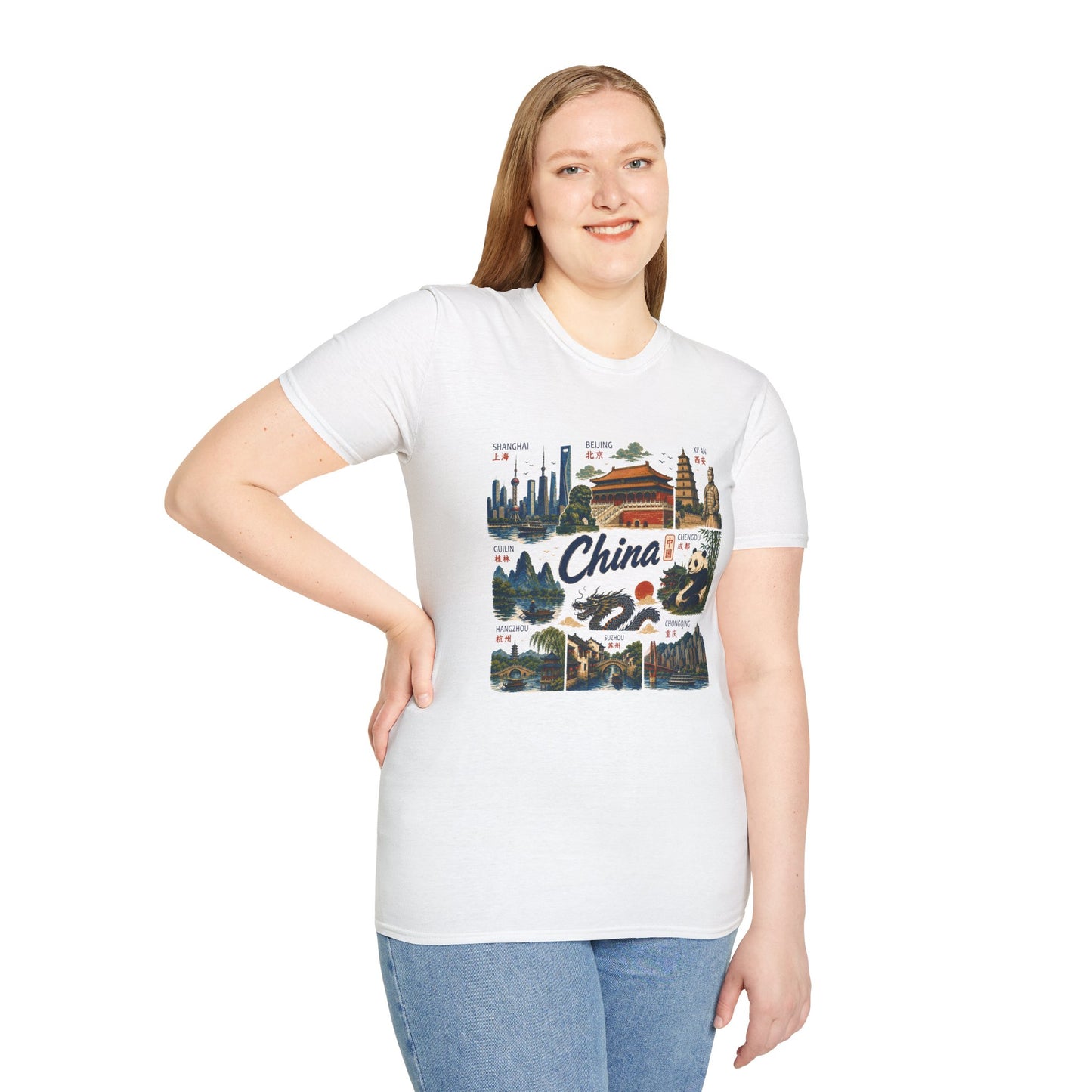 China Travel Collage T-Shirt — Landmarks & Panda Souvenir Tee