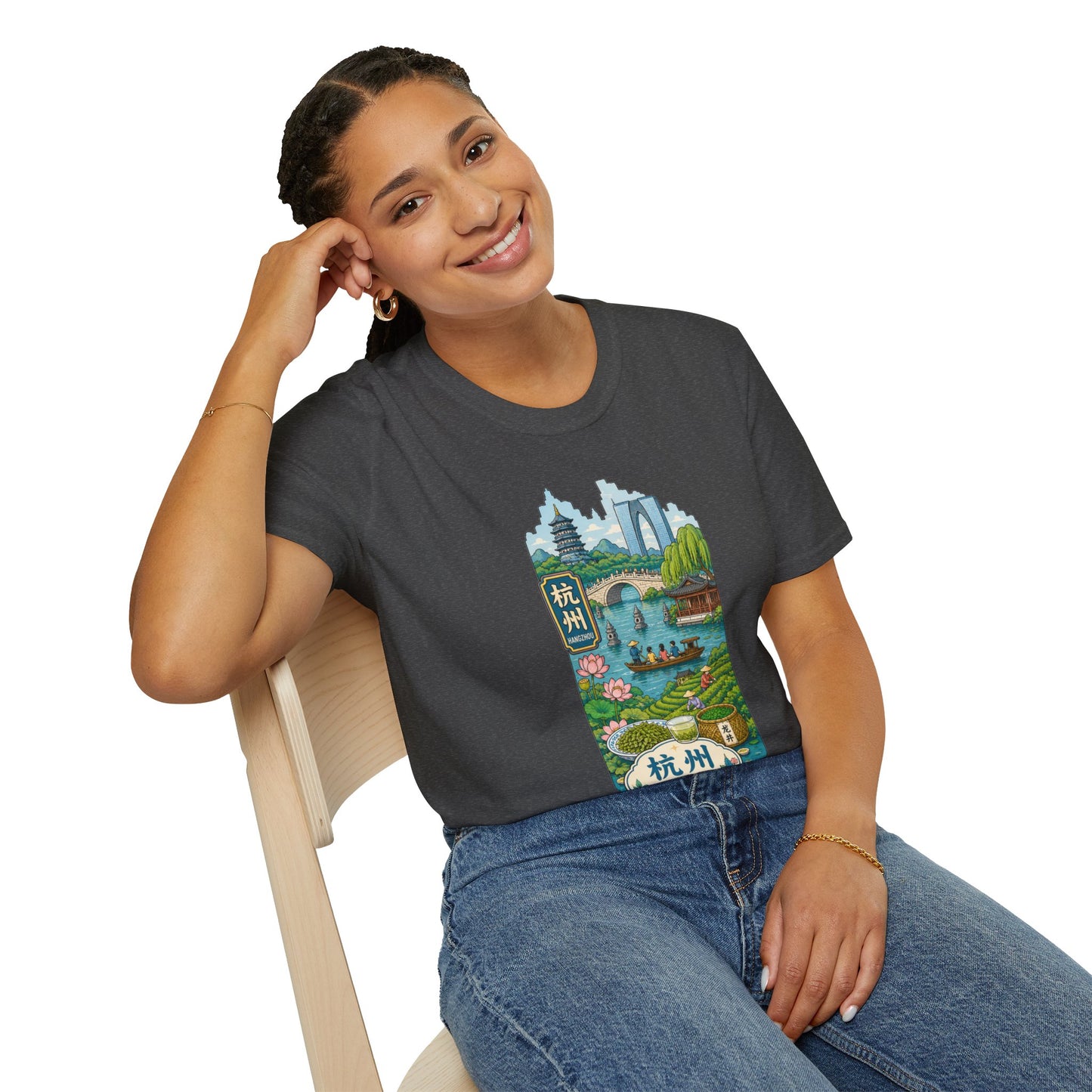 Hangzhou Scenic T-Shirt — West Lake Pagoda & Bridge Illustration