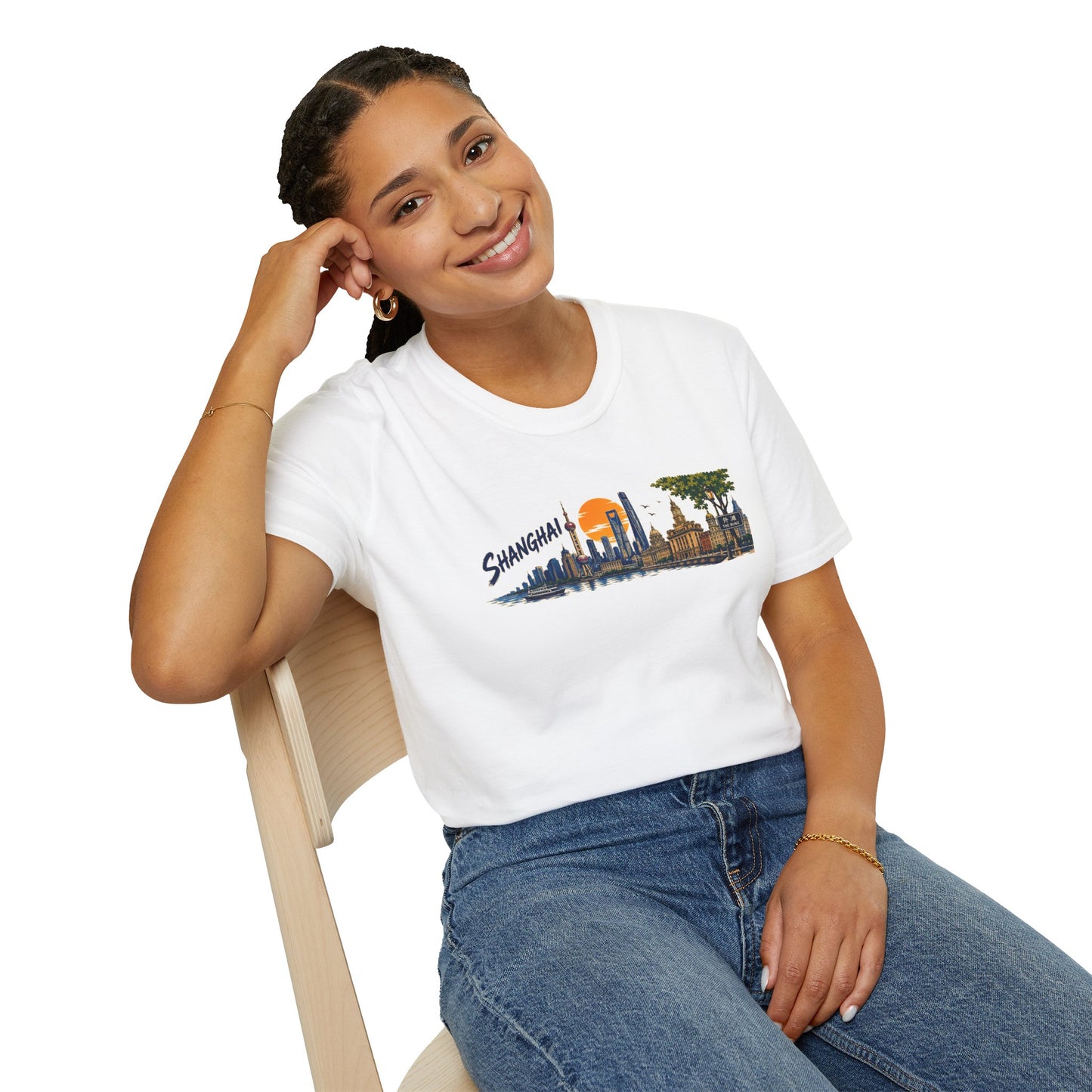 Shanghai Skyline T-Shirt — Vintage Cityscape Sunset Tee