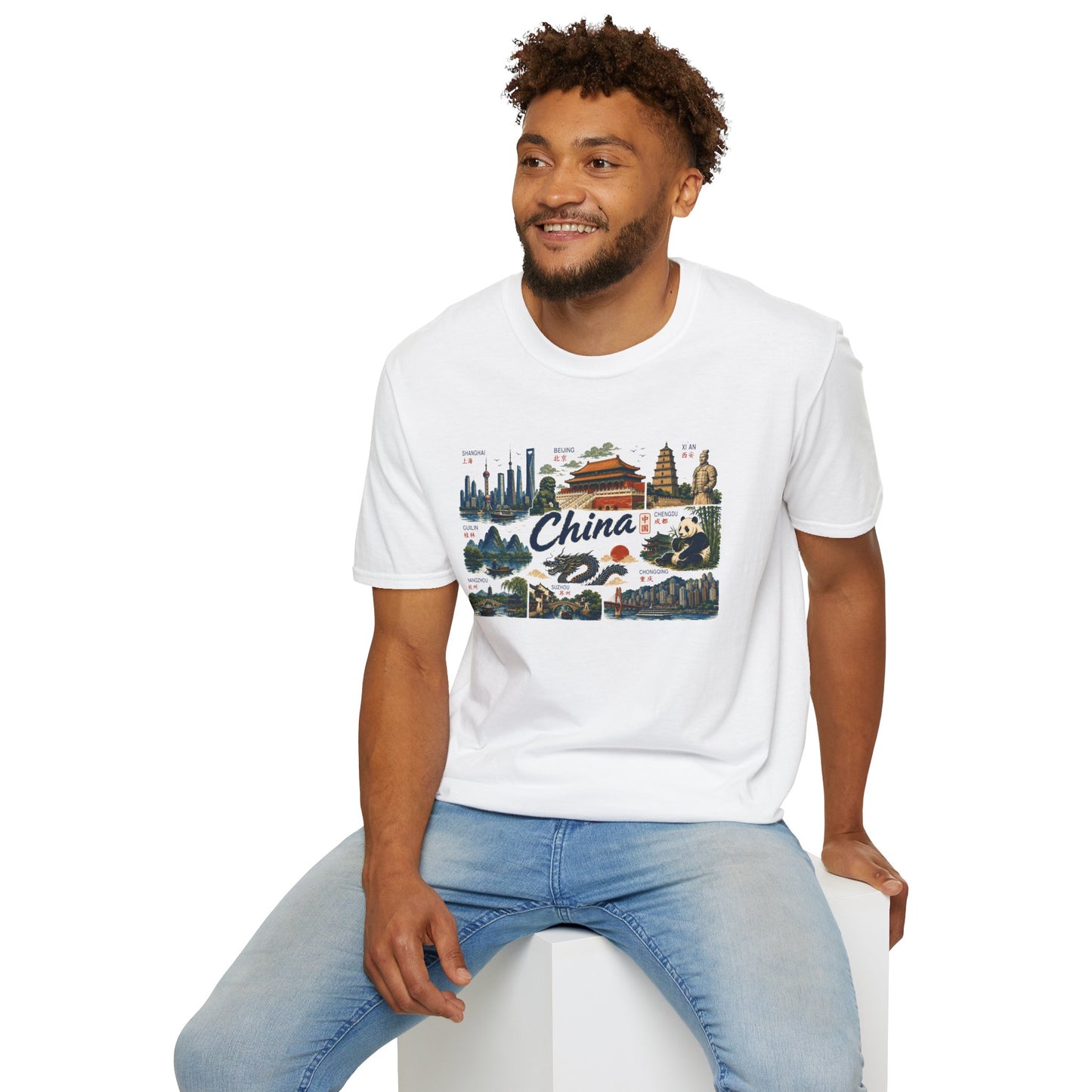 China Landmarks T-Shirt — Panda, Great Wall & Skyline Travel Tee