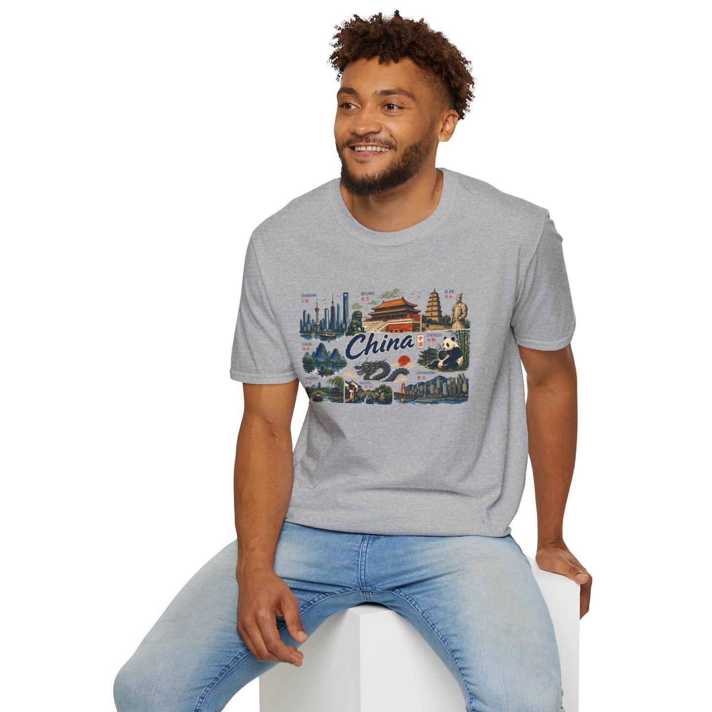 China Landmarks T-Shirt — Panda, Great Wall & Skyline Travel Tee