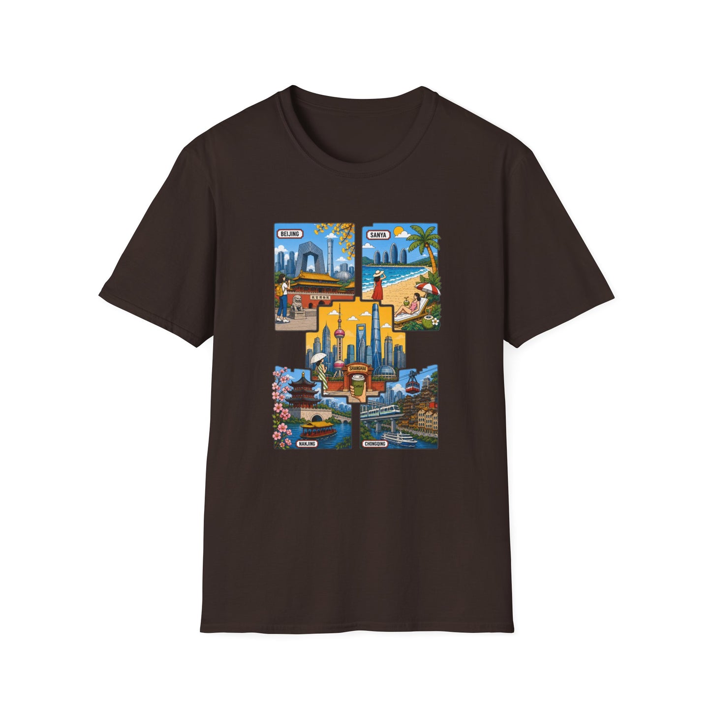 Cityscape Postcard T-Shirt — Miami & Dubai Travel Vintage Graphic Tee
