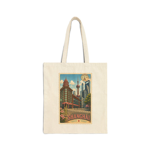 Shanghai Tote Bag: Vintage Postage Stamp