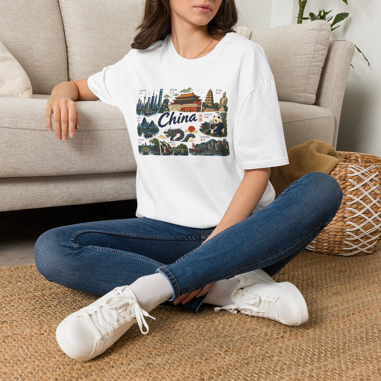 China Landmarks T-Shirt — Panda, Great Wall & Skyline Travel Tee