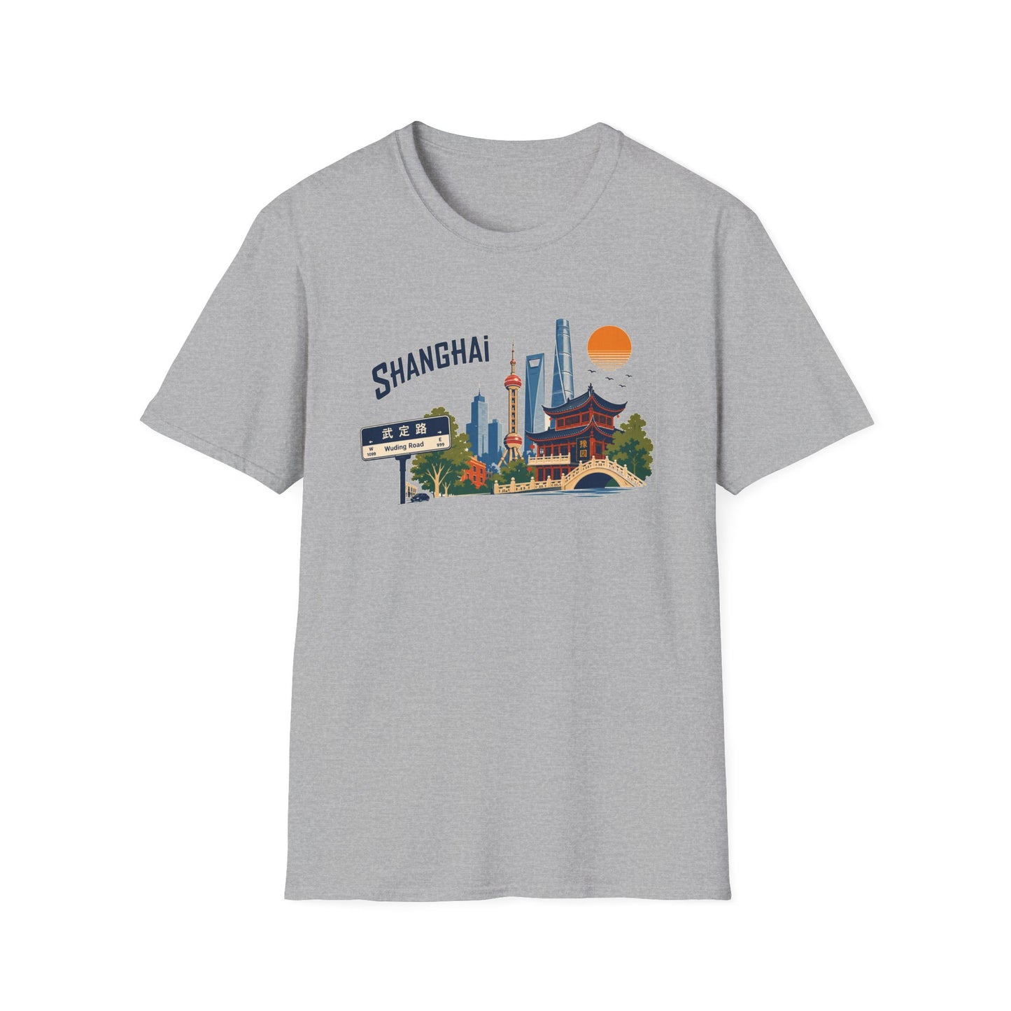 Shanghai Skyline T-Shirt — Vintage Cityscape Graphic Tee featuring Oriental Pagoda & Pudong Landmarks