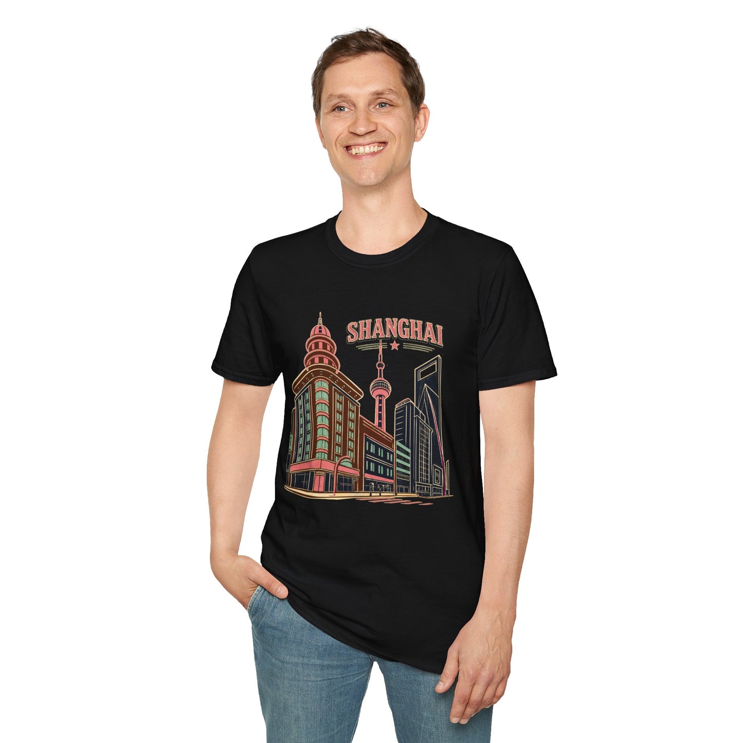 Shanghai Skyline T-Shirt — Retro Cityscape Travel Tee