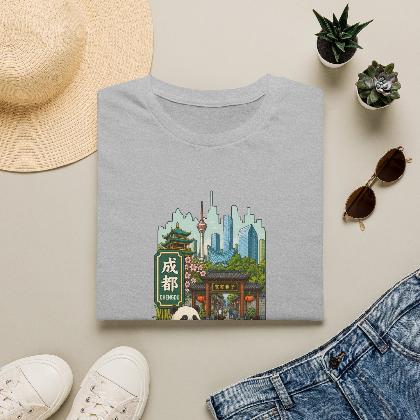 Chengdu Travel T-Shirt — Panda & Cityscape Graphic Tee