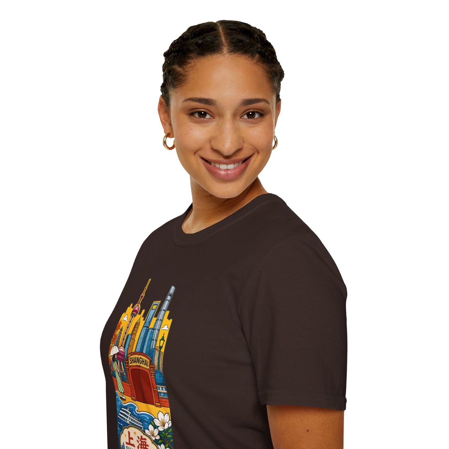 Shanghai Skyline T-Shirt — Vintage Cityscape with Chinese Characters