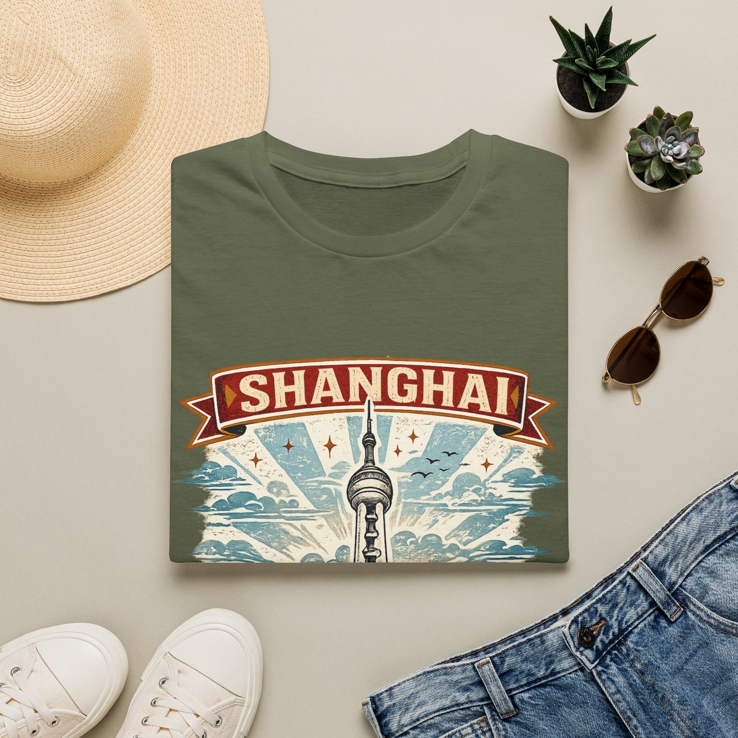 Shanghai Skyline T-Shirt — Retro Oriental Pearl Tower Travel Tee