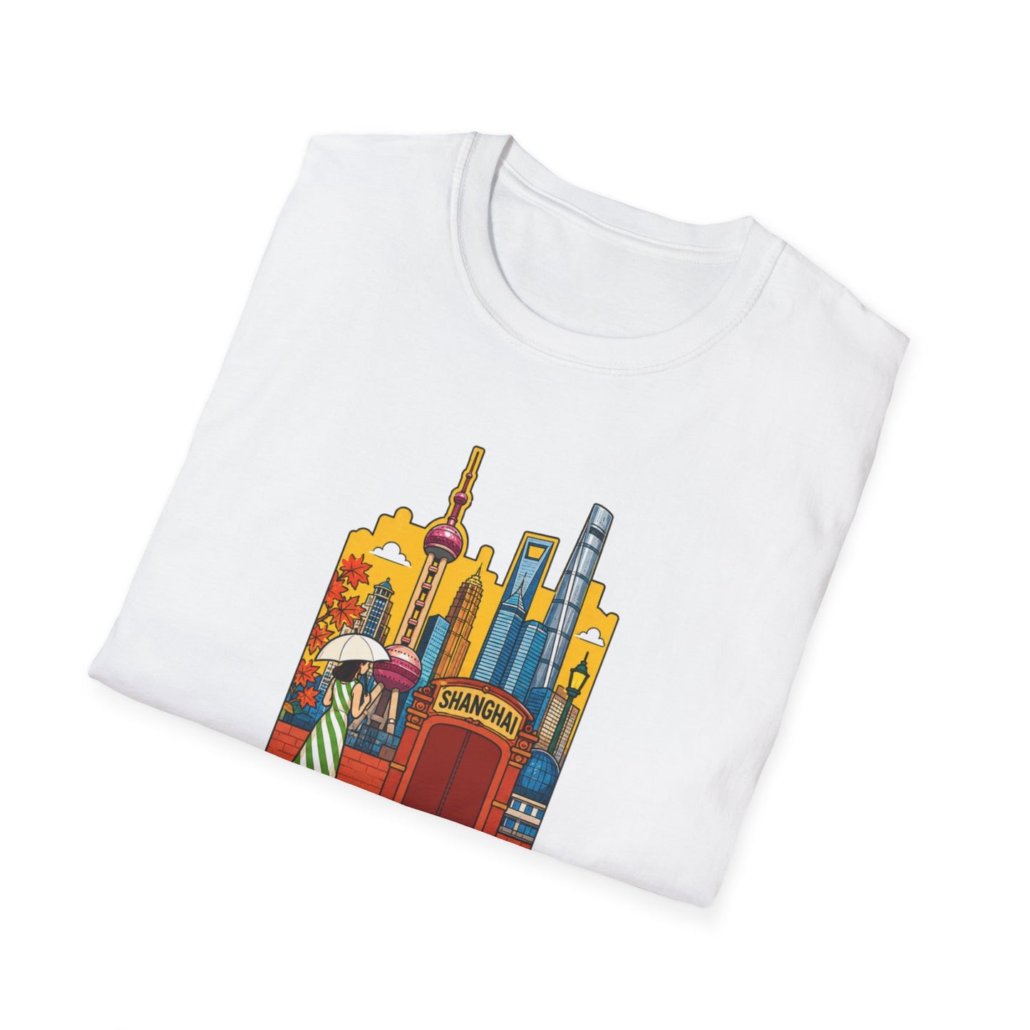 Shanghai Skyline T-Shirt — Vintage Cityscape with Chinese Characters
