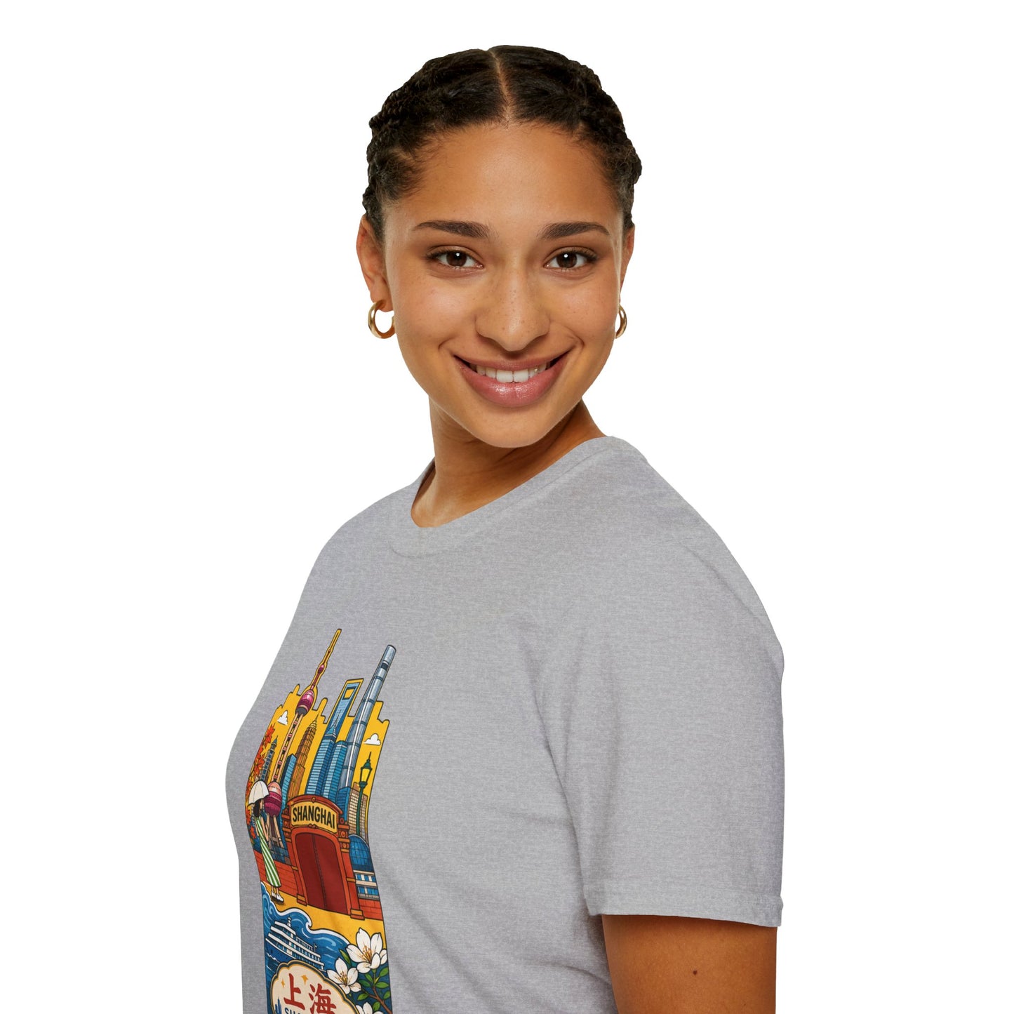 Shanghai Skyline T-Shirt — Vintage Cityscape with Chinese Characters