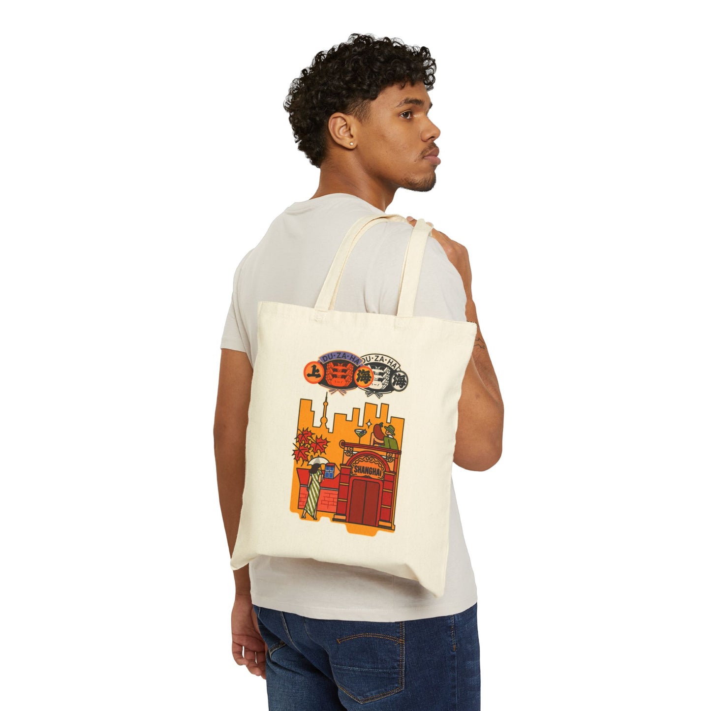 Vintage London Phone Box Canvas Tote — Retro Skyline Cotton Tote Bag