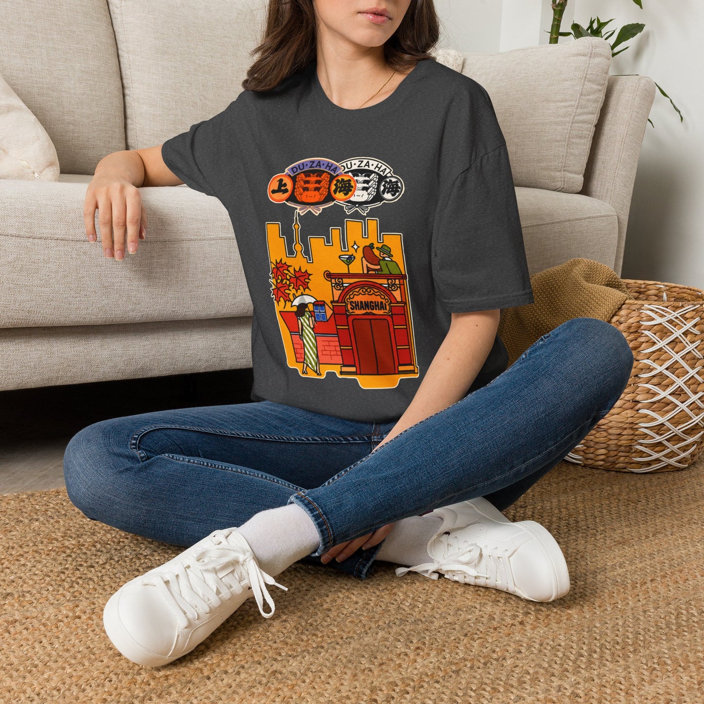 Skyline Ramen Scene T-Shirt — Retro Japanese Noodle Shop Design