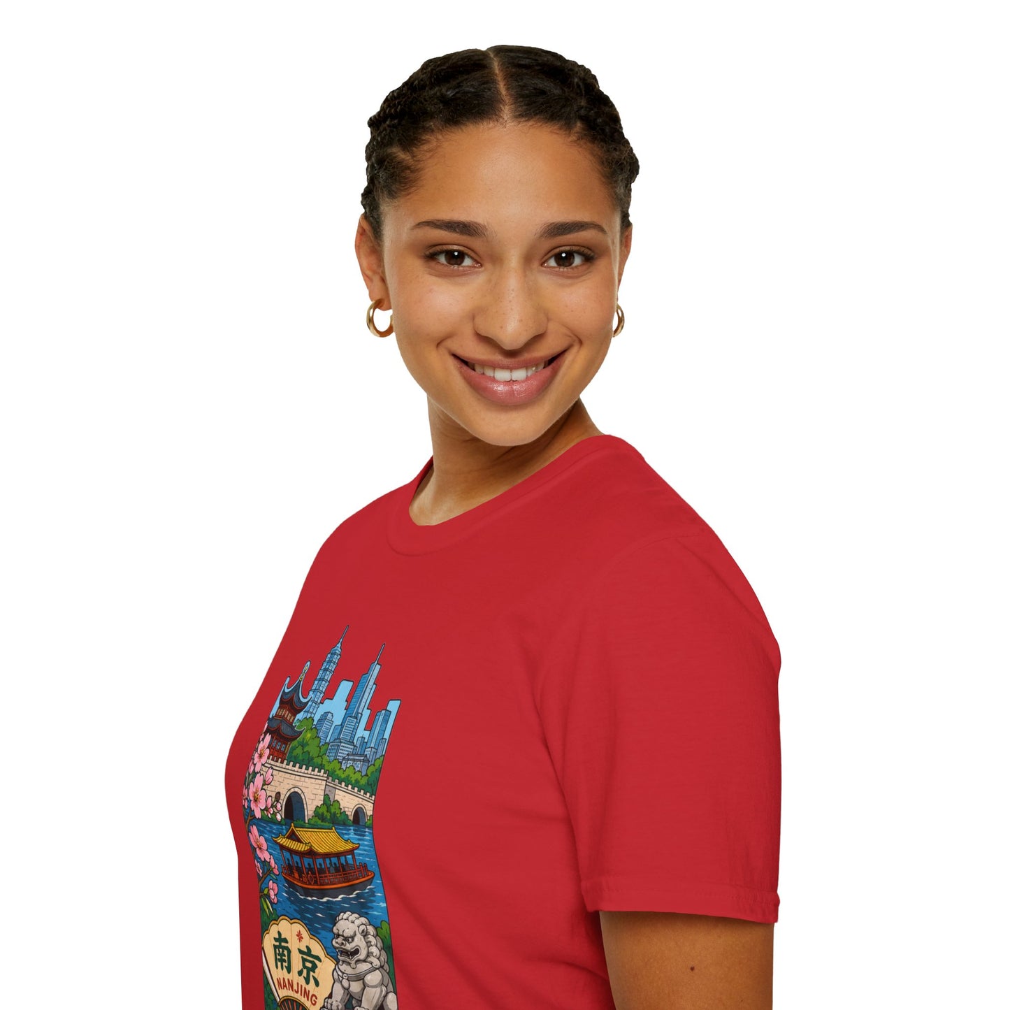 Nanjing Cityscape T-Shirt — Cherry Blossoms, Pagoda & Skyline Travel Shirt