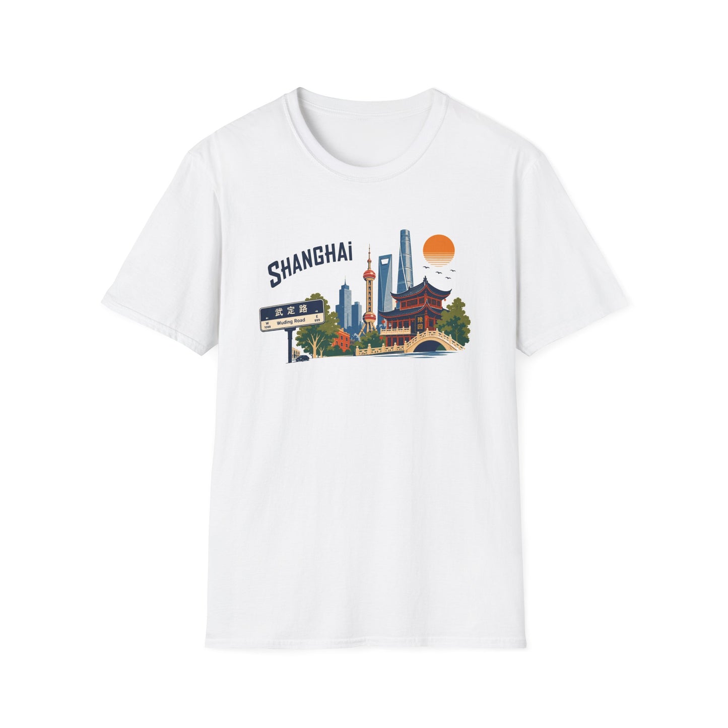 Shanghai Skyline T-Shirt — Vintage Cityscape Graphic Tee featuring Oriental Pagoda & Pudong Landmarks