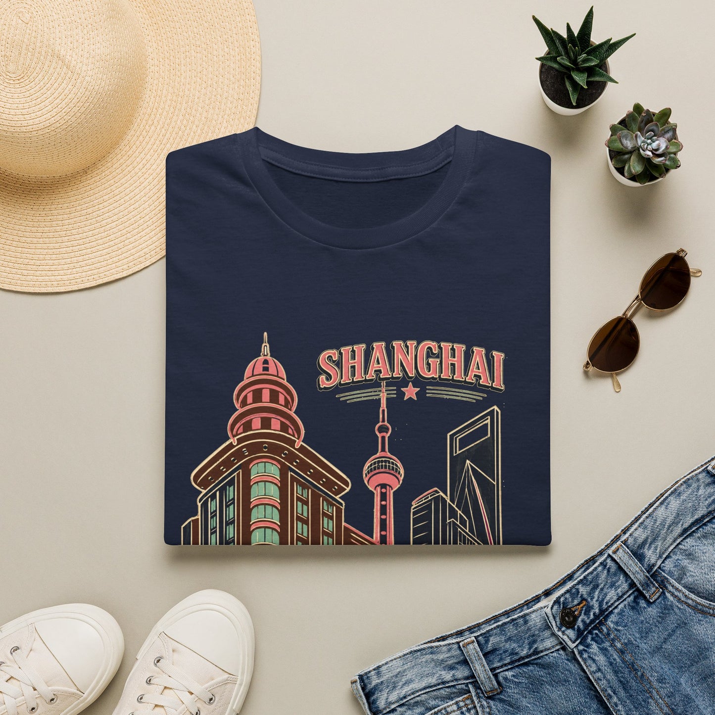 Shanghai Skyline T-Shirt — Retro Cityscape Travel Tee