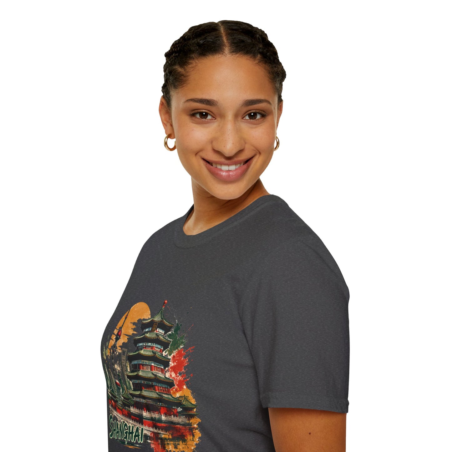 Shanghai skyline T-Shirt — Watercolor Pagoda & Oriental Sunset Tee