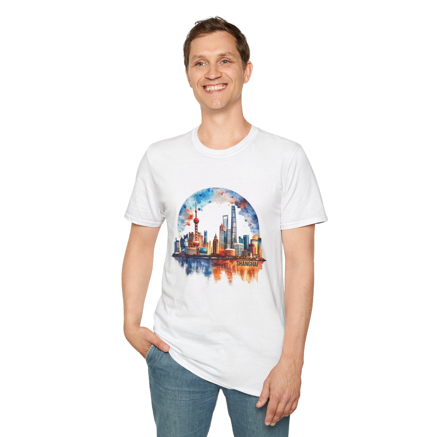City Skyline T-Shirt — Watercolor Shanghai Landscape Tee