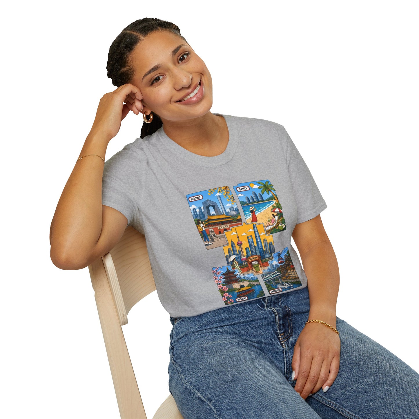 Cityscape Postcard T-Shirt — Miami & Dubai Travel Vintage Graphic Tee