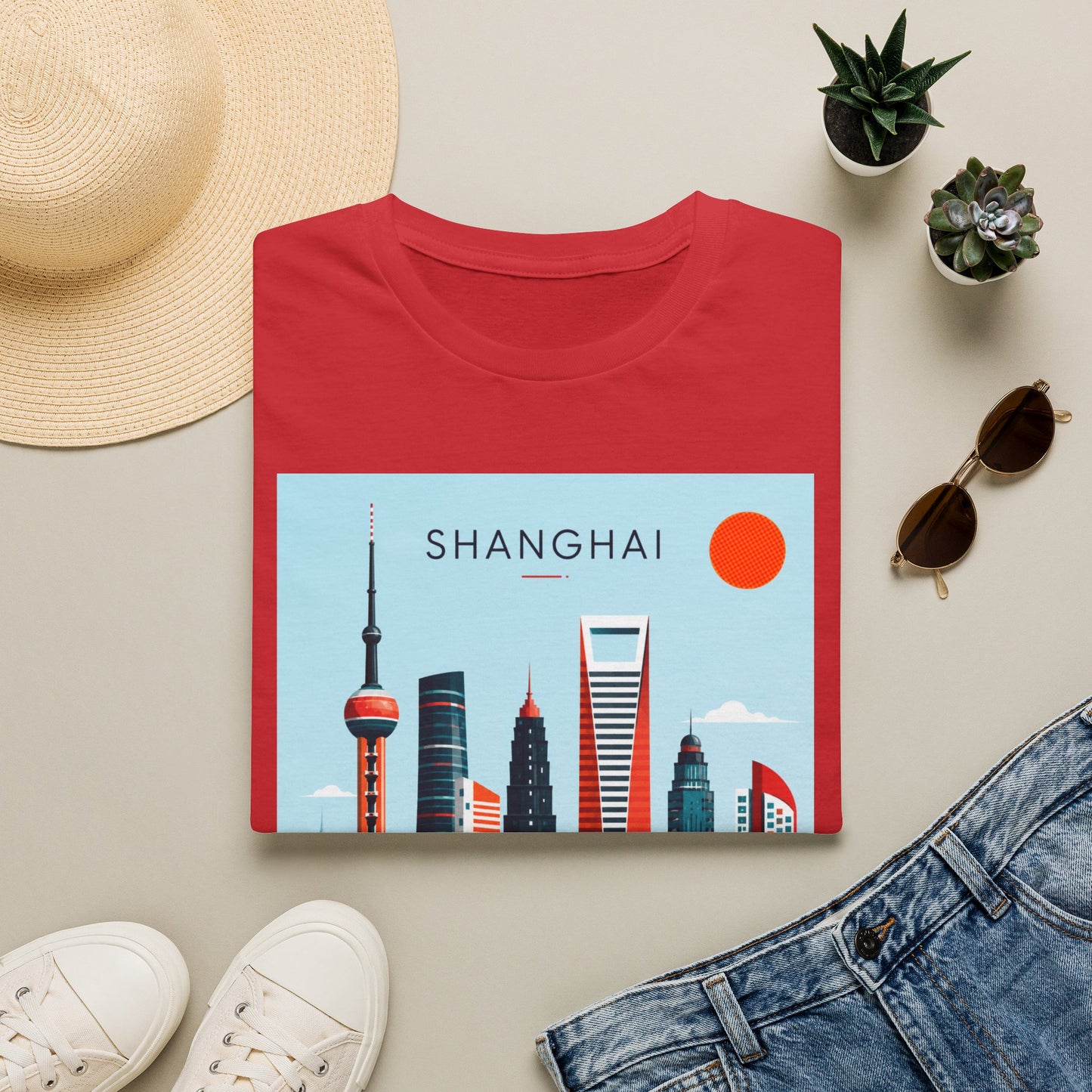 Shanghai Skyline T‑Shirt — Retro Cityscape Tee with 'SHANGHAI' Graphic