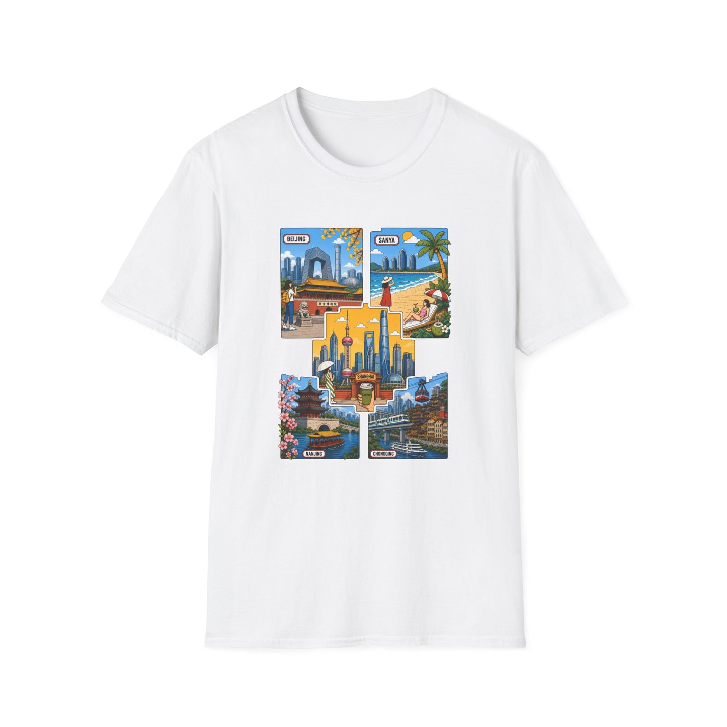 Cityscape Postcard T-Shirt — Miami & Dubai Travel Vintage Graphic Tee