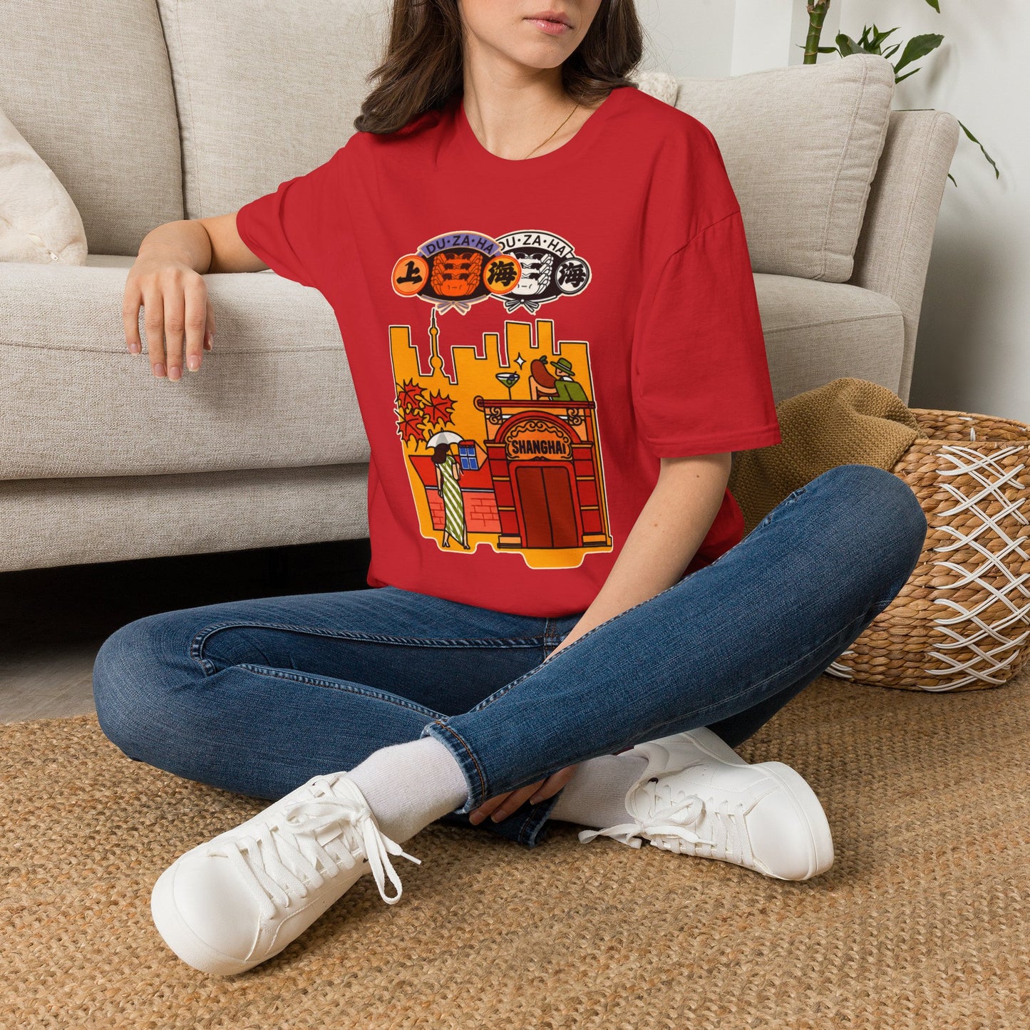 Skyline Ramen Scene T-Shirt — Retro Japanese Noodle Shop Design