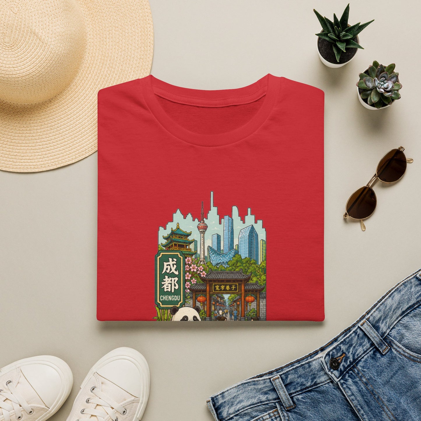 Chengdu Travel T-Shirt — Panda & Cityscape Graphic Tee