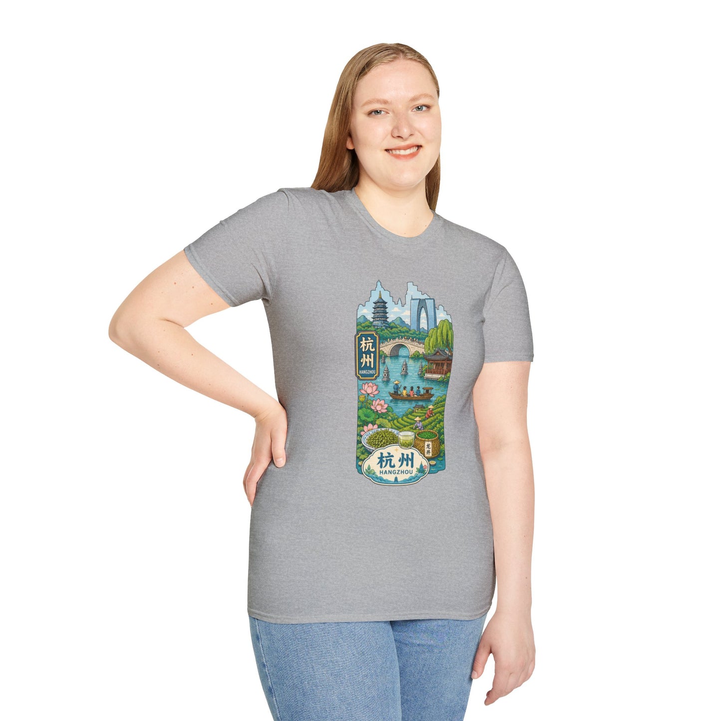 Hangzhou Scenic T-Shirt — West Lake Pagoda & Bridge Illustration