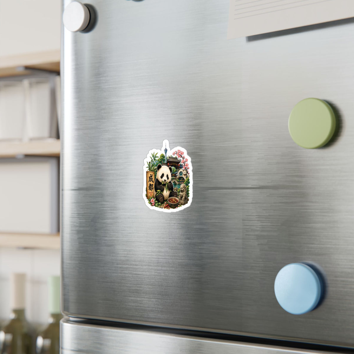 Panda Chengdu Kiss-Cut Vinyl Sticker — Cute Bamboo Scene Decal