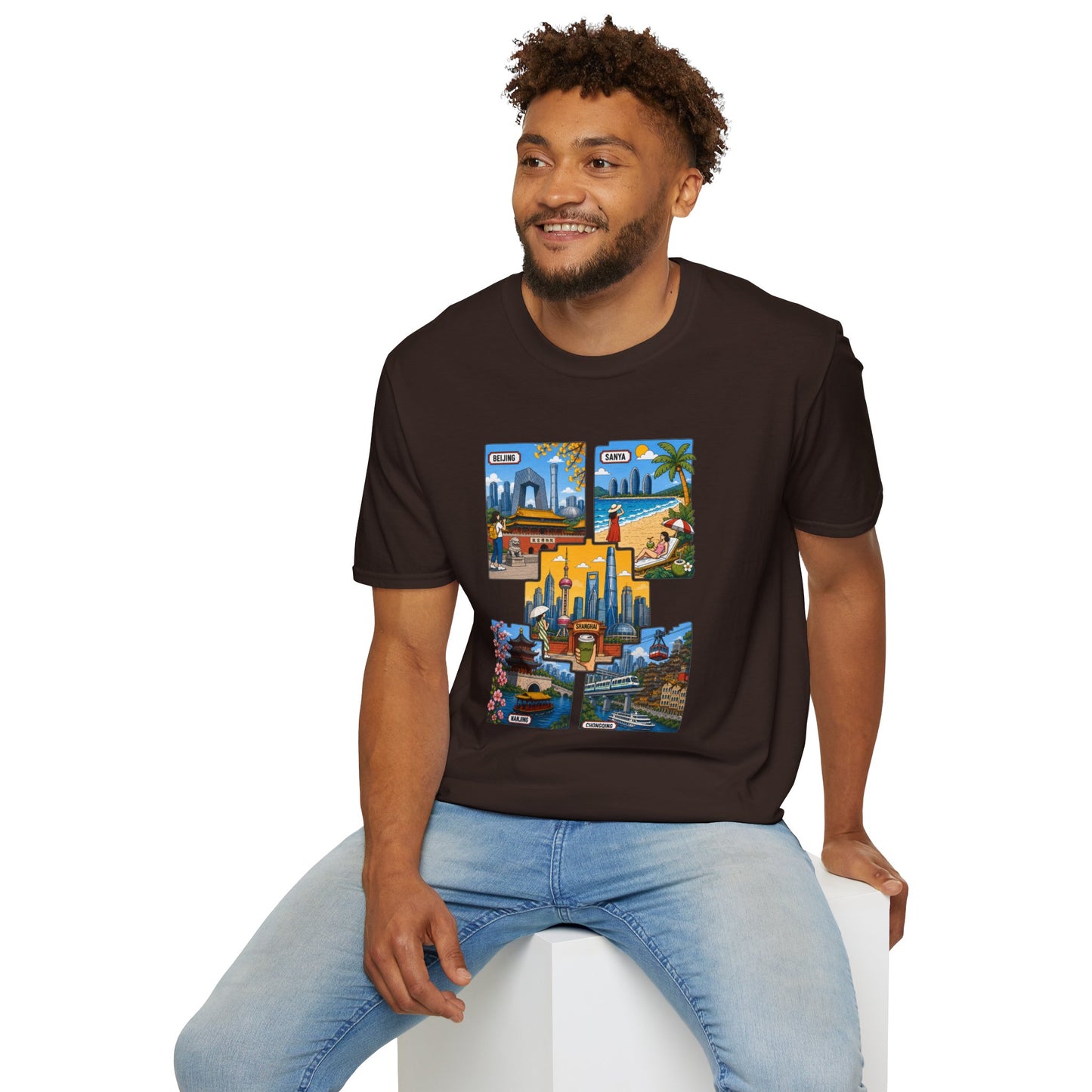 Cityscape Postcard T-Shirt — Miami & Dubai Travel Vintage Graphic Tee