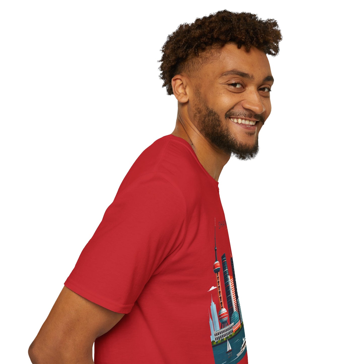 Shanghai Skyline T‑Shirt — Retro Red Sun Cityscape Tee