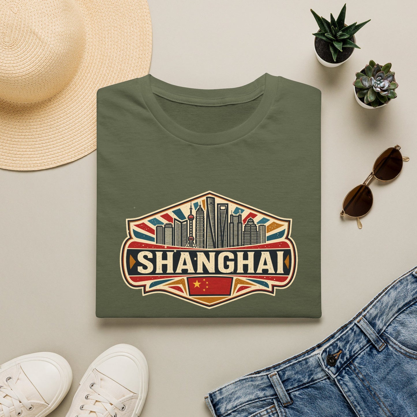 Shanghai Skyline T-Shirt — Vintage City Travel Tee