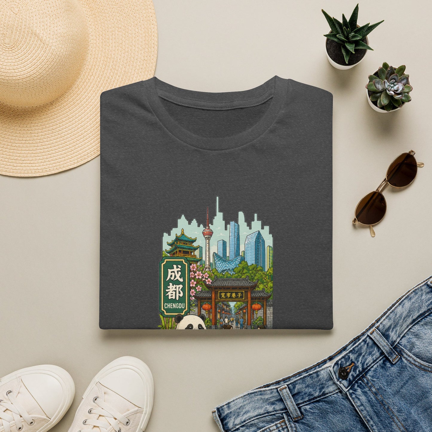 Chengdu Travel T-Shirt — Panda & Cityscape Graphic Tee
