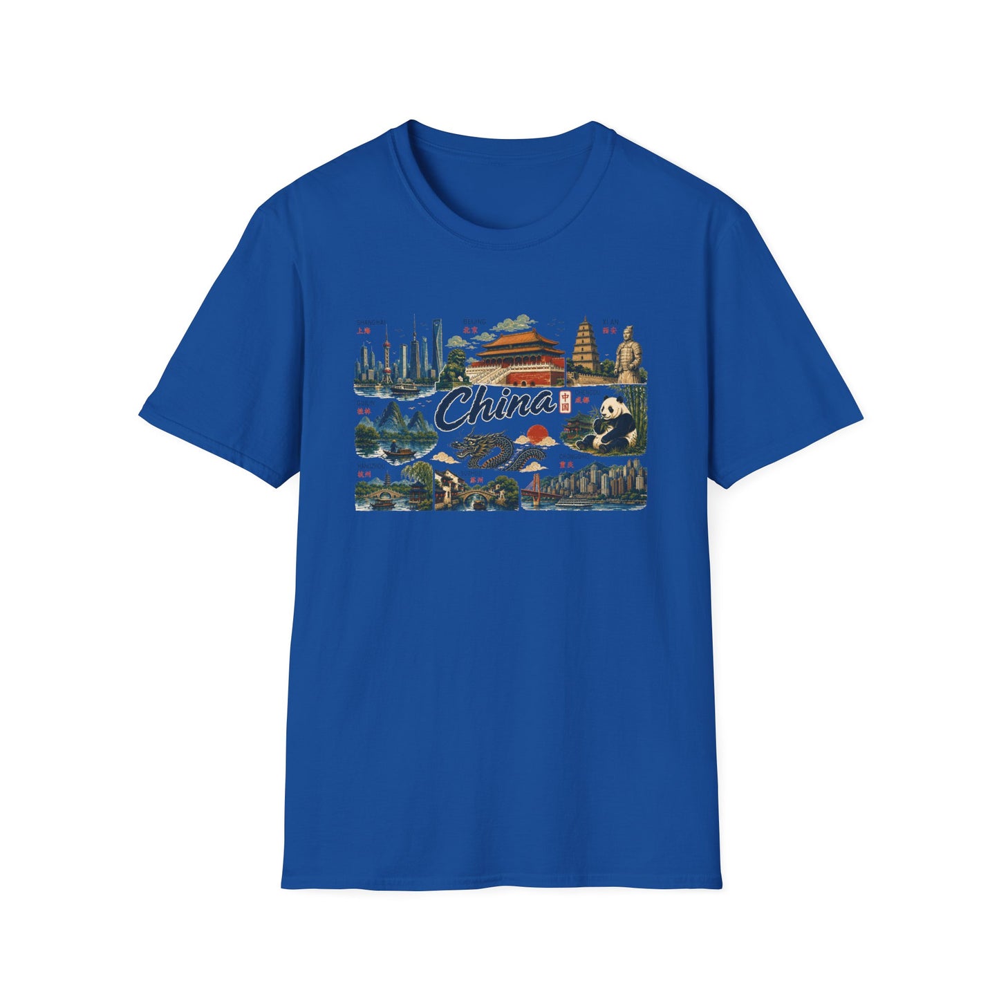 China Landmarks T-Shirt — Panda, Great Wall & Skyline Travel Tee