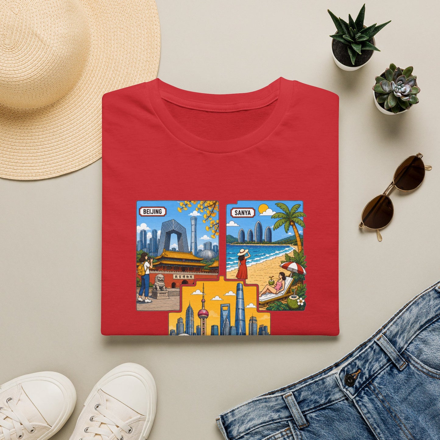 Cityscape Postcard T-Shirt — Miami & Dubai Travel Vintage Graphic Tee
