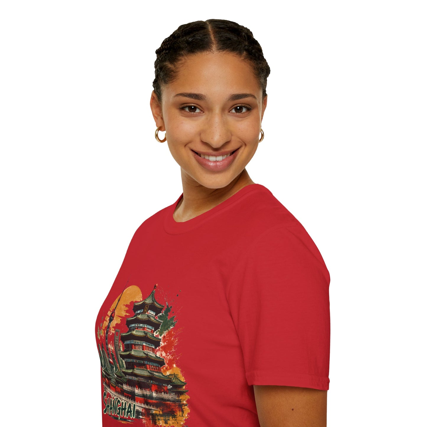 Shanghai skyline T-Shirt — Watercolor Pagoda & Oriental Sunset Tee