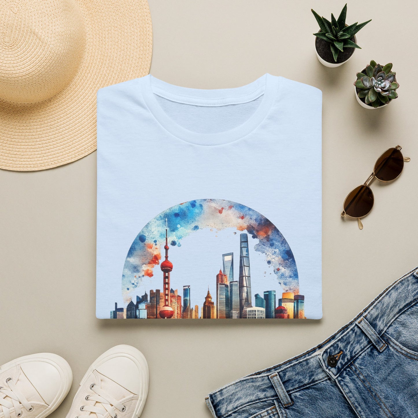 Cityscape Watercolor T-Shirt — Skyline Art Tee
