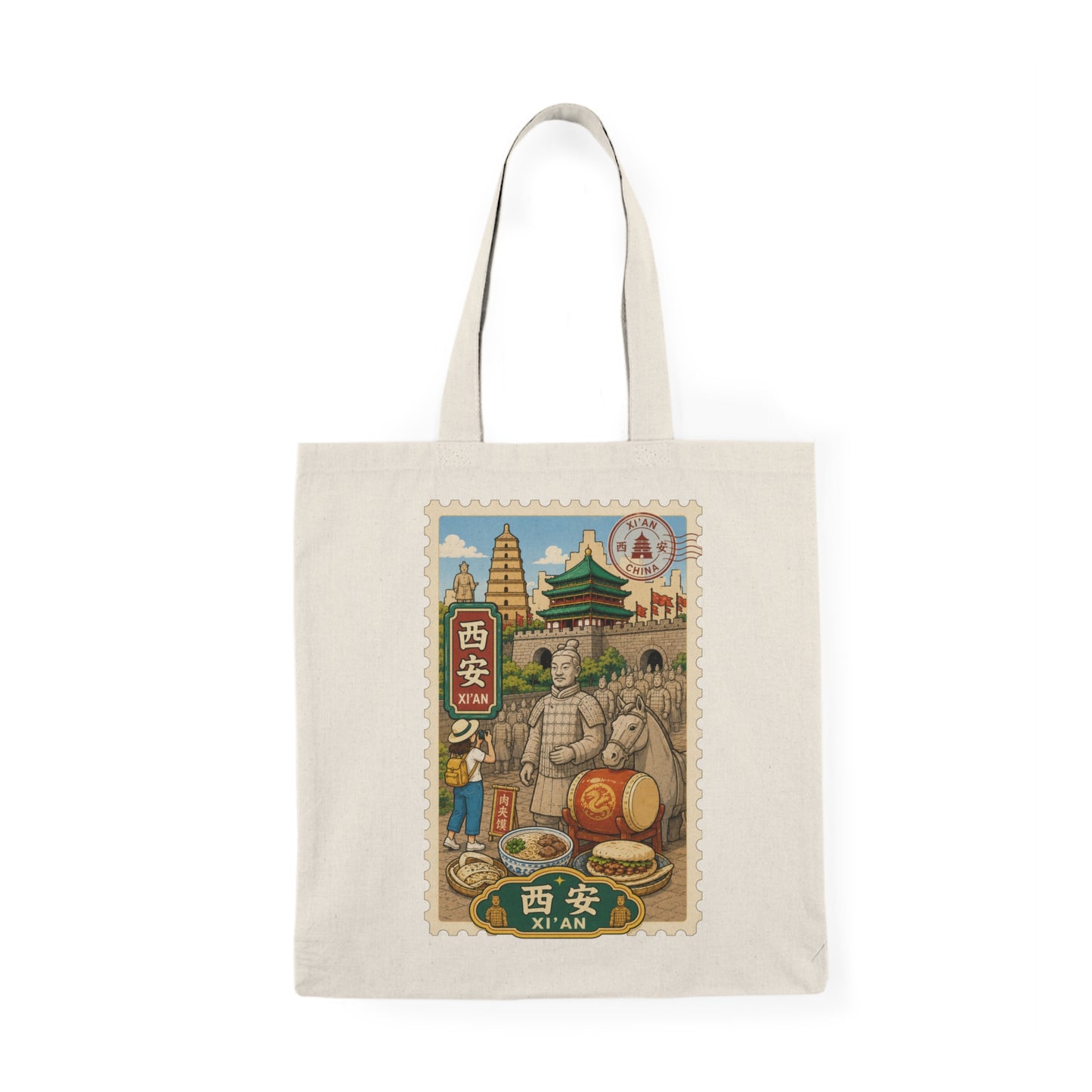 Xi'an Travel Poster Tote Bag — Vintage Chinese Landmark Market Design