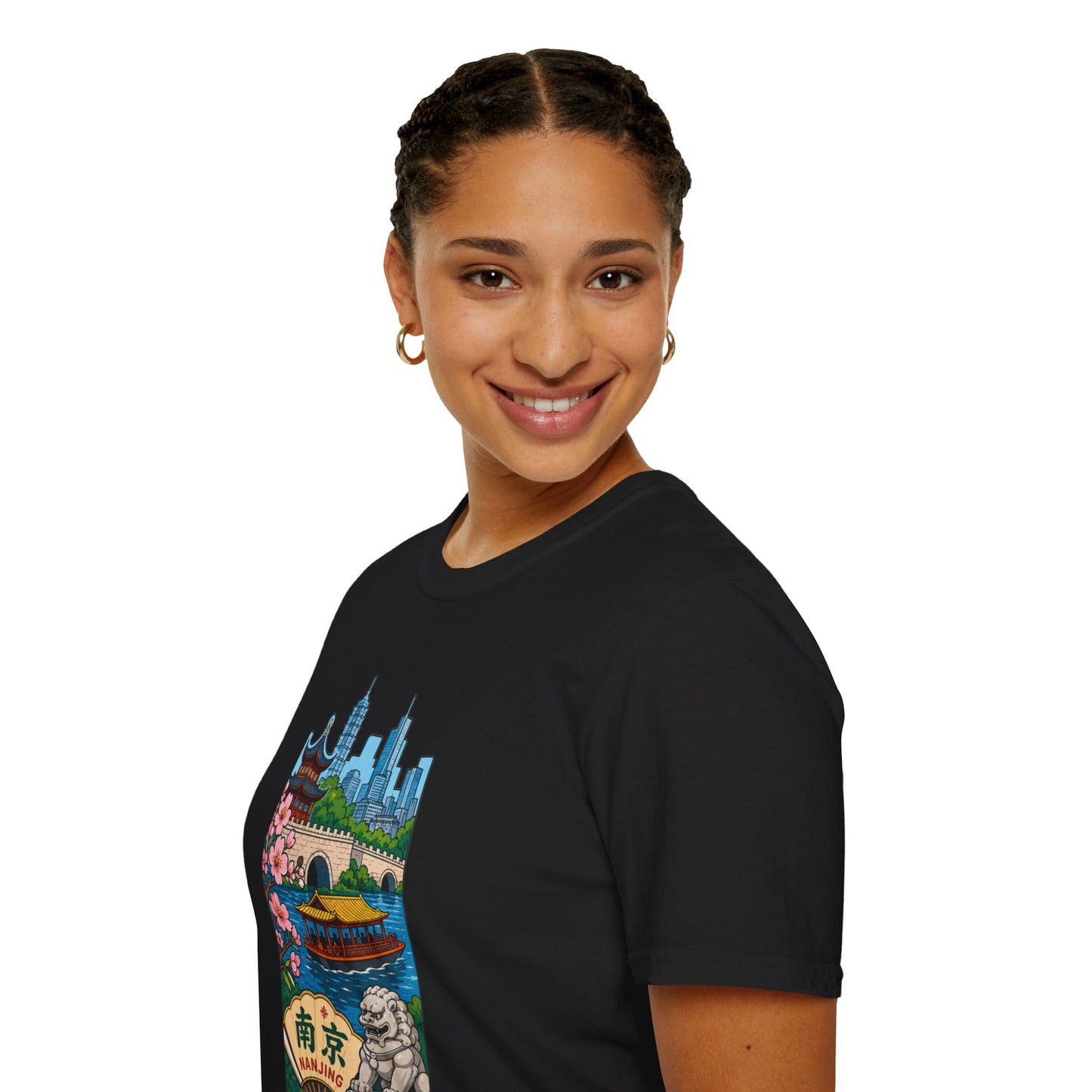 Nanjing Cityscape T-Shirt — Cherry Blossoms, Pagoda & Skyline Travel Shirt