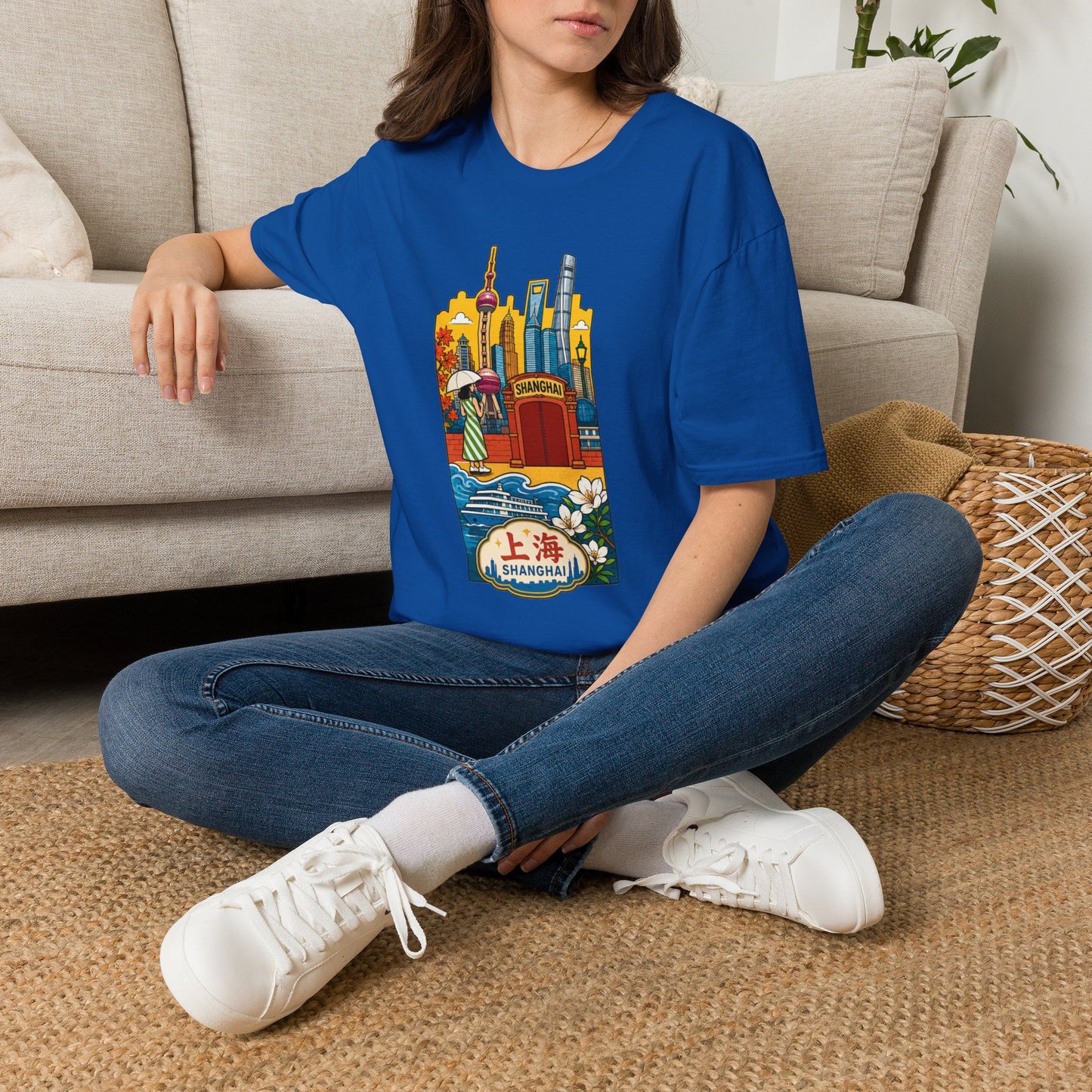 Shanghai Skyline T-Shirt — Vintage Cityscape with Chinese Characters