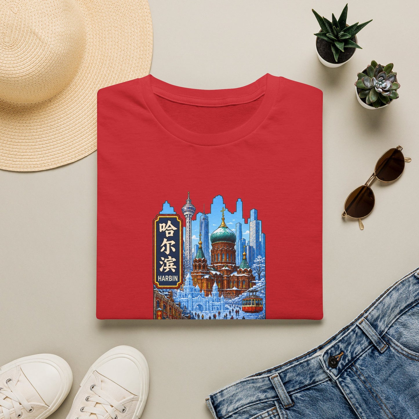 Harbin Cityscape T-Shirt — Snowy Cathedral & Skyline Travel Tee