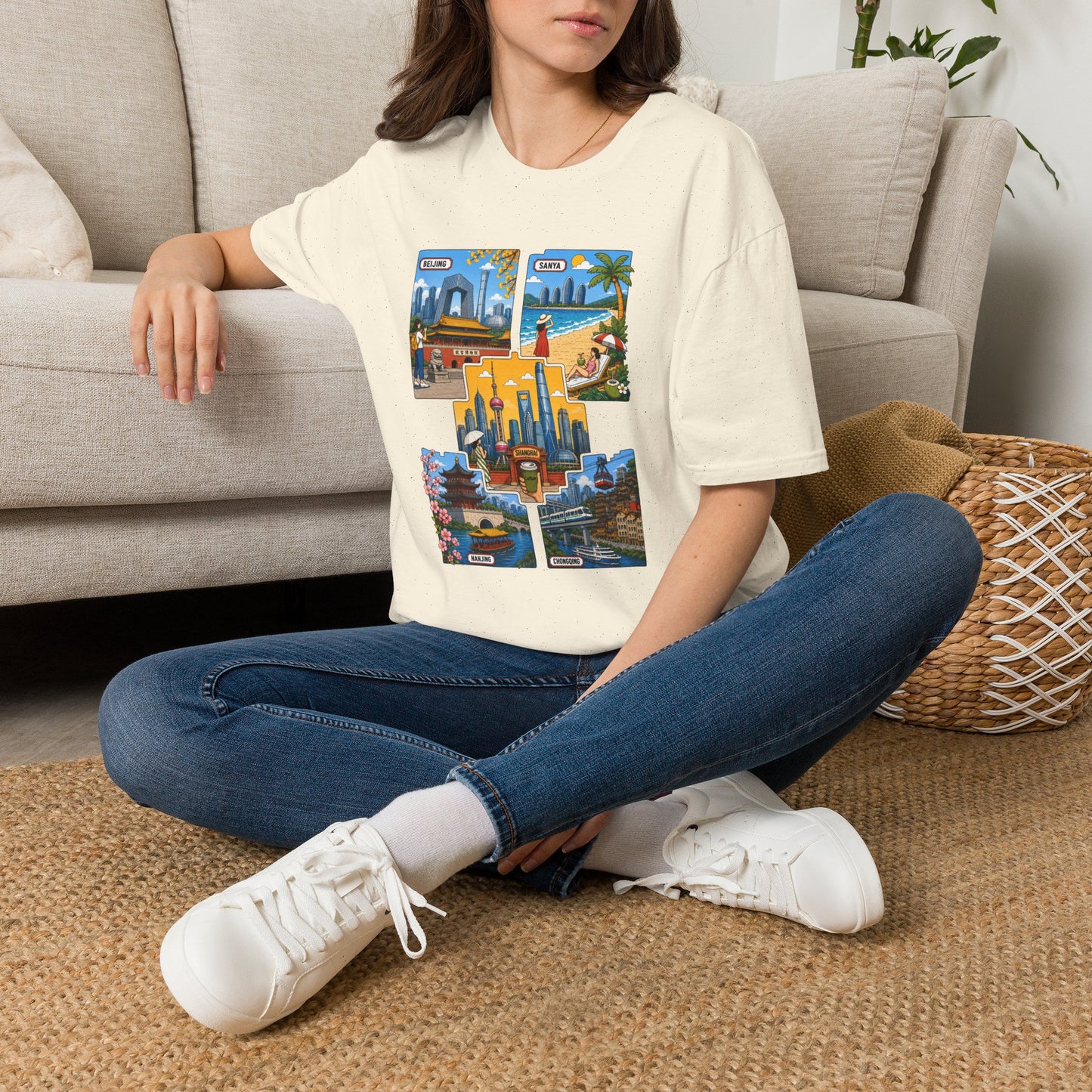 Cityscape Postcard T-Shirt — Miami & Dubai Travel Vintage Graphic Tee