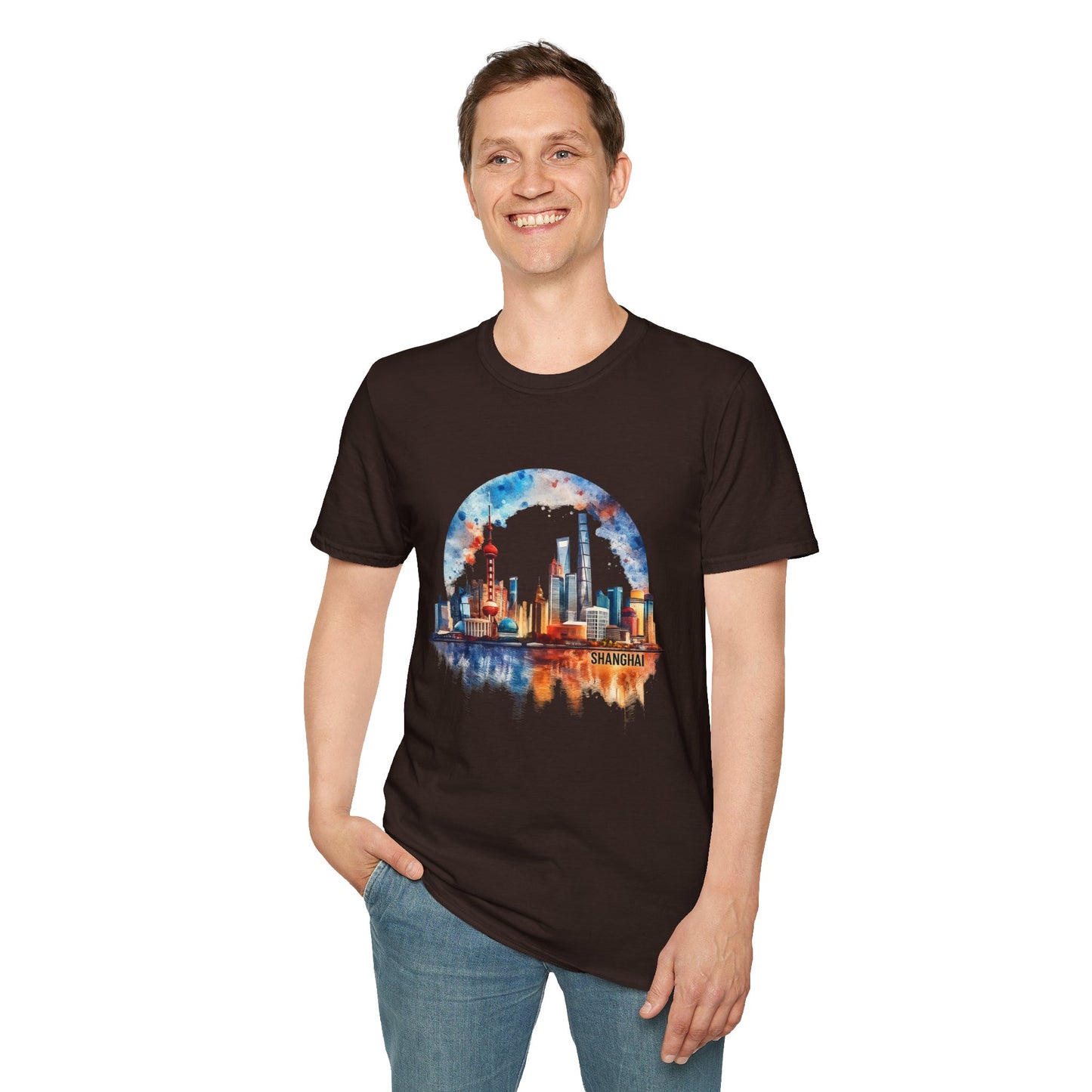City Skyline T-Shirt — Watercolor Shanghai Landscape Tee